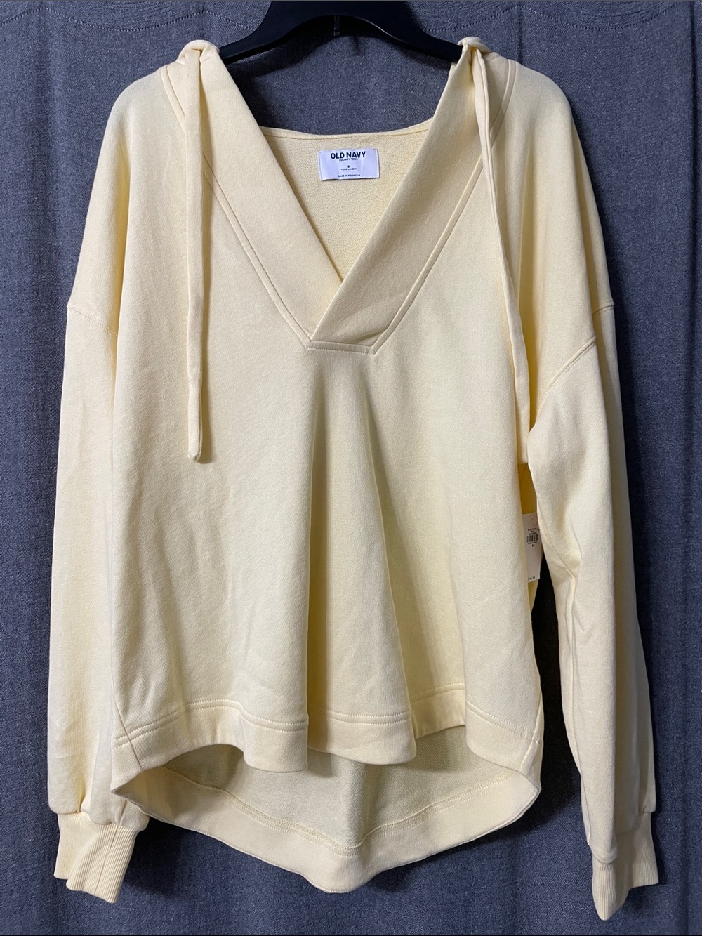Old Navy Pale Yellow V-Neck Tunic Length Hooded Sweatshirt